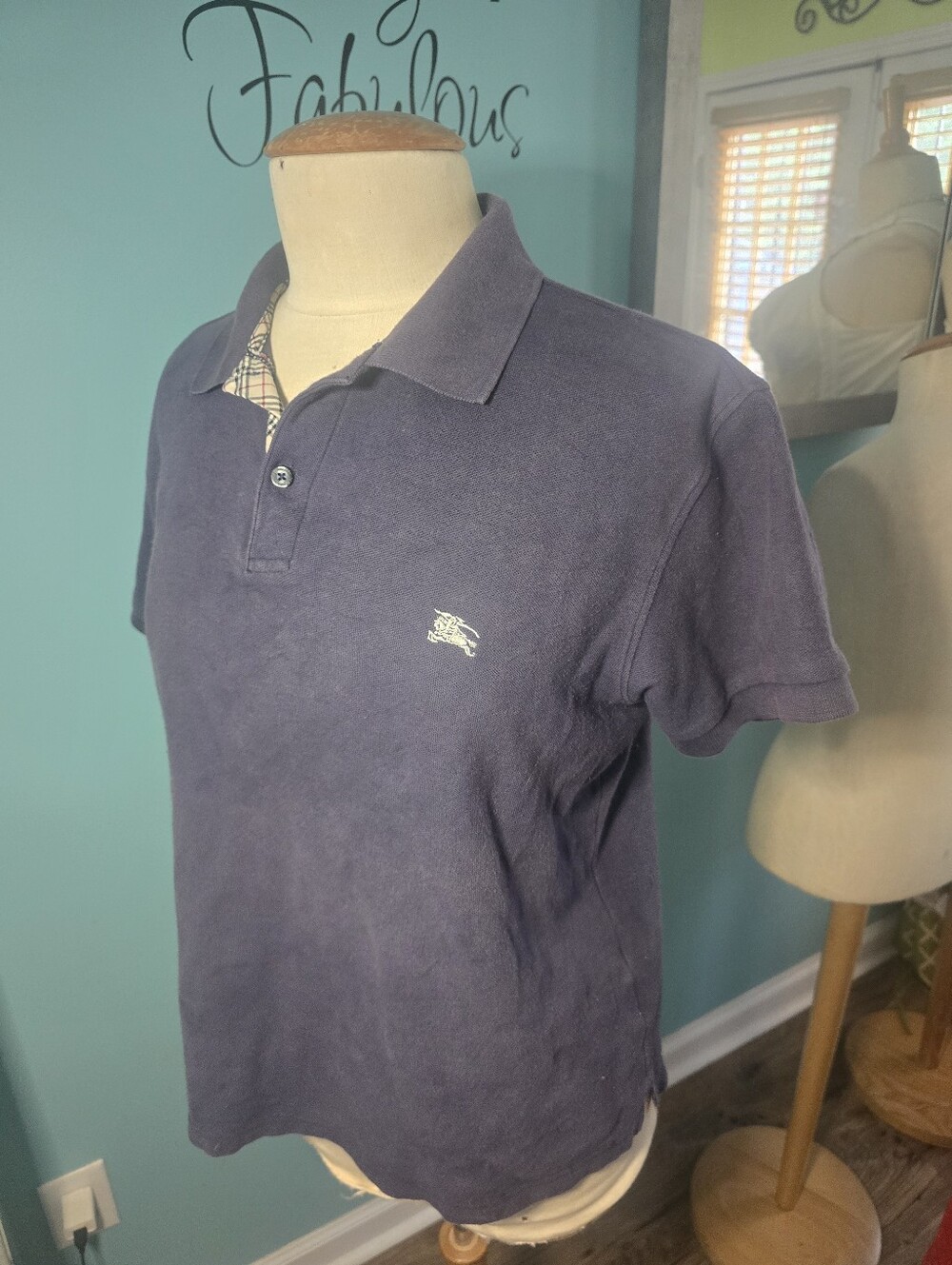 Men's Navy Burberry Black Polo with Chest Logo - Picture 2 of 11